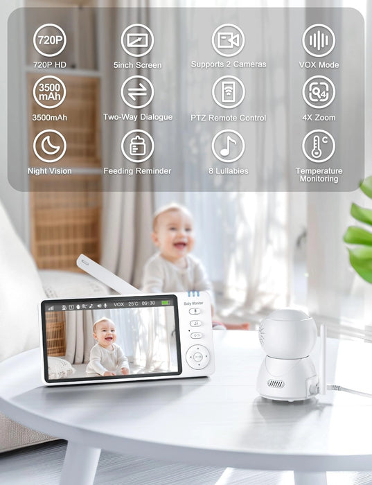 5" HD Babymonitor med Storskalig Display6