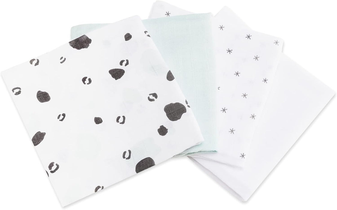 Muslindukar för baby – 4-pack vit/grön (80 x 80 cm)