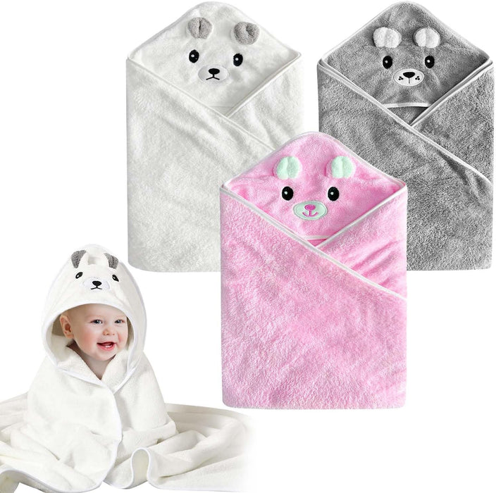 Babybadhanddukar – 3-pack med huva och öron (80 x 80 cm)