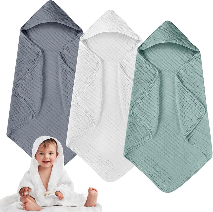 Babyhandduk muslin huva, 3-pack (80 x 80 cm, 0–3 år)