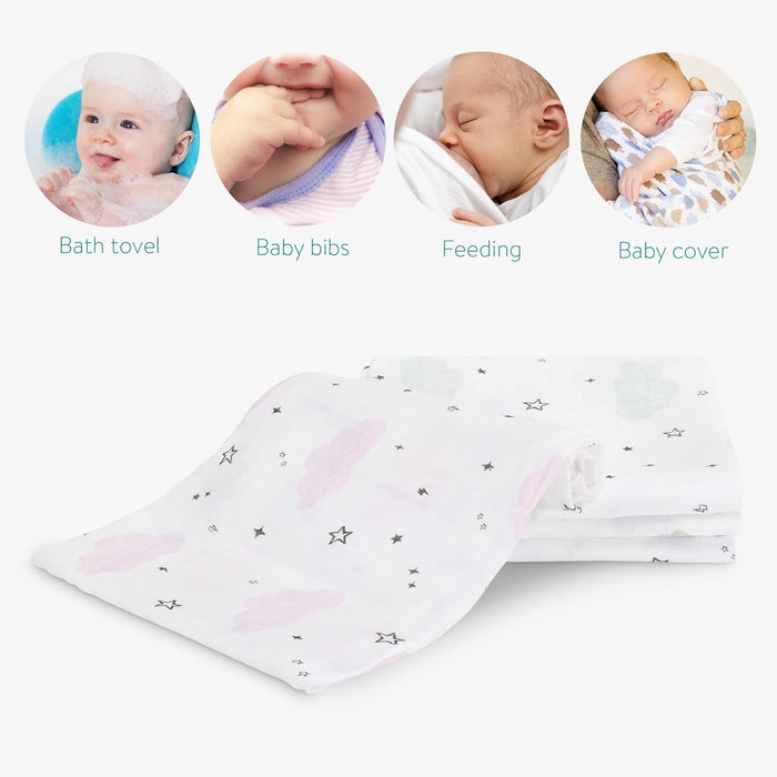 Muslindukar för baby – 4-pack stjärnor (80 x 80 cm)