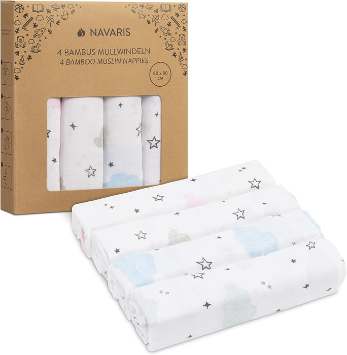 Muslindukar för baby – 4-pack stjärnor (80 x 80 cm)