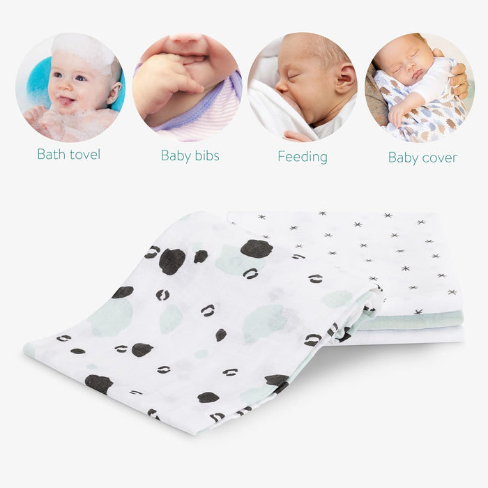 Muslindukar för baby – 4-pack vit/grön (80 x 80 cm)