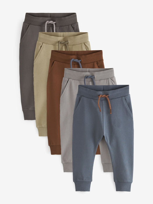 Kaki, Grå & Blå – 5-pack Joggers för Barn (3 mån–7 år)