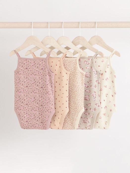 Karamellblommor – 5-pack Babybodys med Axelband i 100% Bomull (0mån - 3 år)