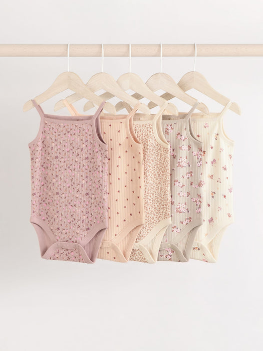 Karamellblommor – 5-pack Babybodys med Axelband i 100% Bomull (0mån - 3 år)