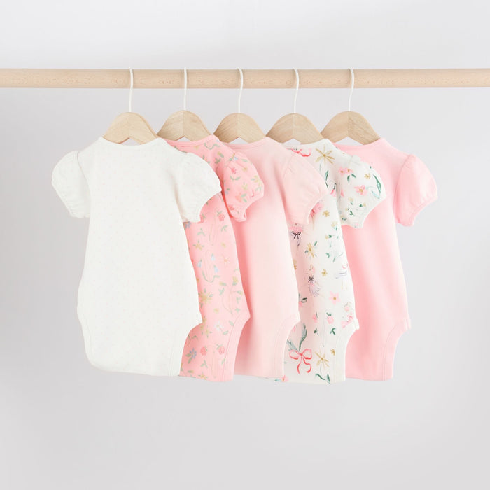 Rosa Mus – 5-pack Kortärmade Babybodys i 100% Bomull (0mån - 3 år)