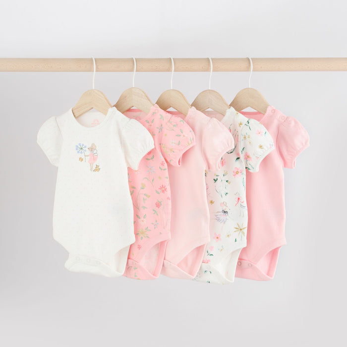 Rosa Mus – 5-pack Kortärmade Babybodys i 100% Bomull (0mån - 3 år)