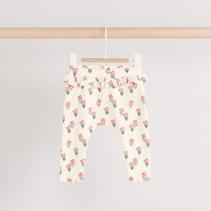 Kräm/Tan/Grå blommiga krusiduller– Baby Frill Leggings 3-Pack (0–24 månader)