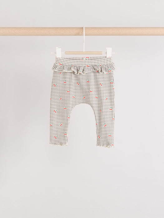 Kräm/Tan/Grå blommiga krusiduller– Baby Frill Leggings 3-Pack (0–24 månader)