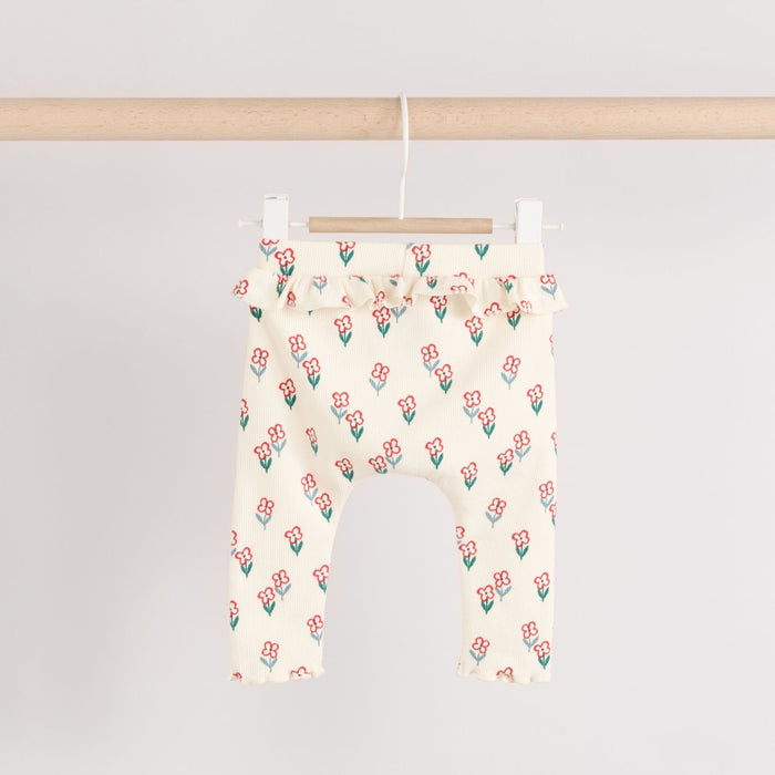 Kräm/Tan/Grå blommiga krusiduller– Baby Frill Leggings 3-Pack (0–24 månader)