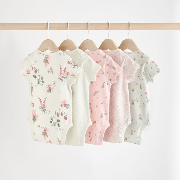 Rosa & Vit Fe – 5-pack Kortärmade Babybodys i 100% Bomull (0mån - 3 år)