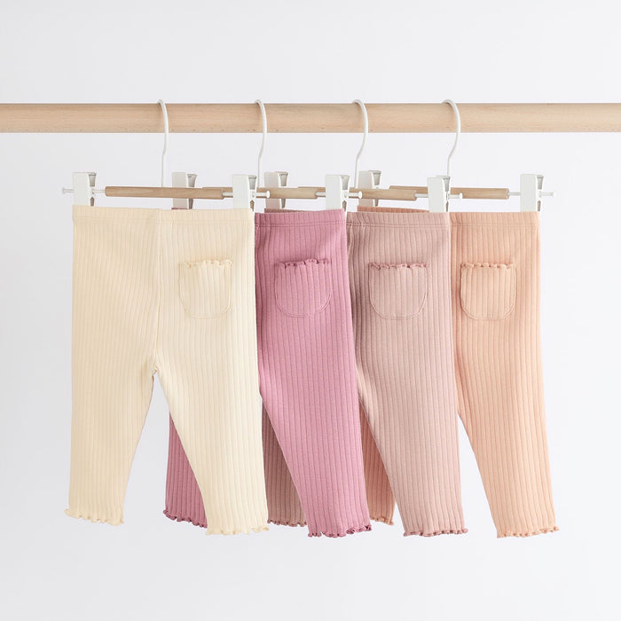 Beige Rosa Neutrala - 4-pack Ribbade Bekväma Leggings (0–24 månader)