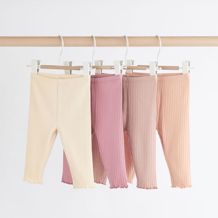 Beige Rosa Neutrala - 4-pack Ribbade Bekväma Leggings (0–24 månader)