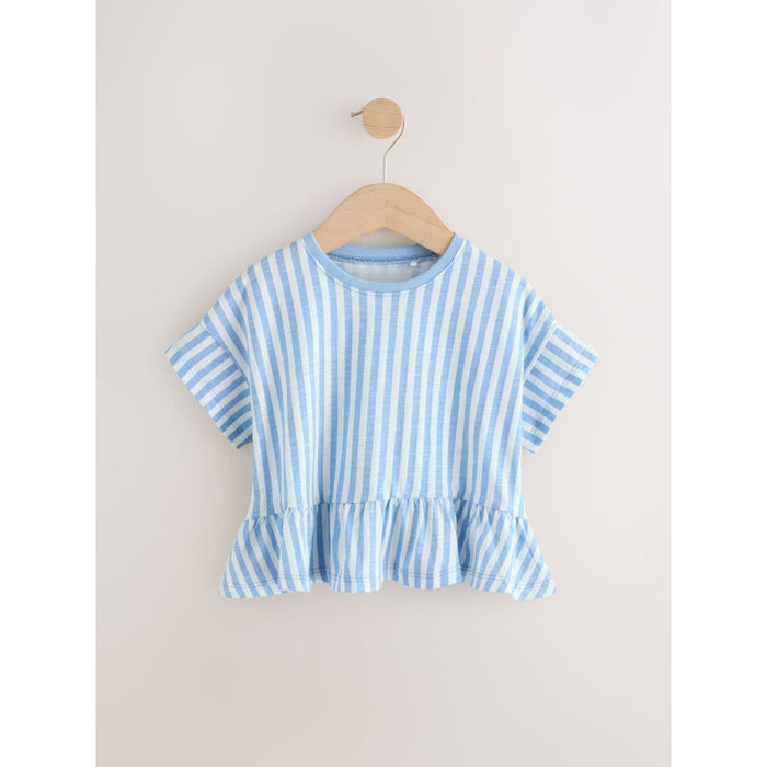 Marinrandig Charm – Kortärmad Peplum-T-shirt i 100% Bomull (3 månader–7 år)