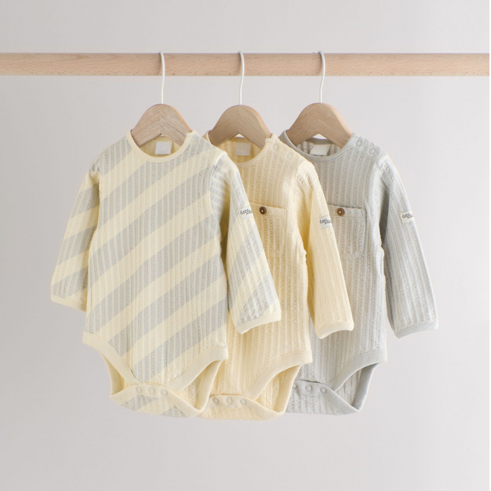 Grå & Kräm – 3-pack Långärmade Babybodys i 100% Bomull (0 mån–2 år)