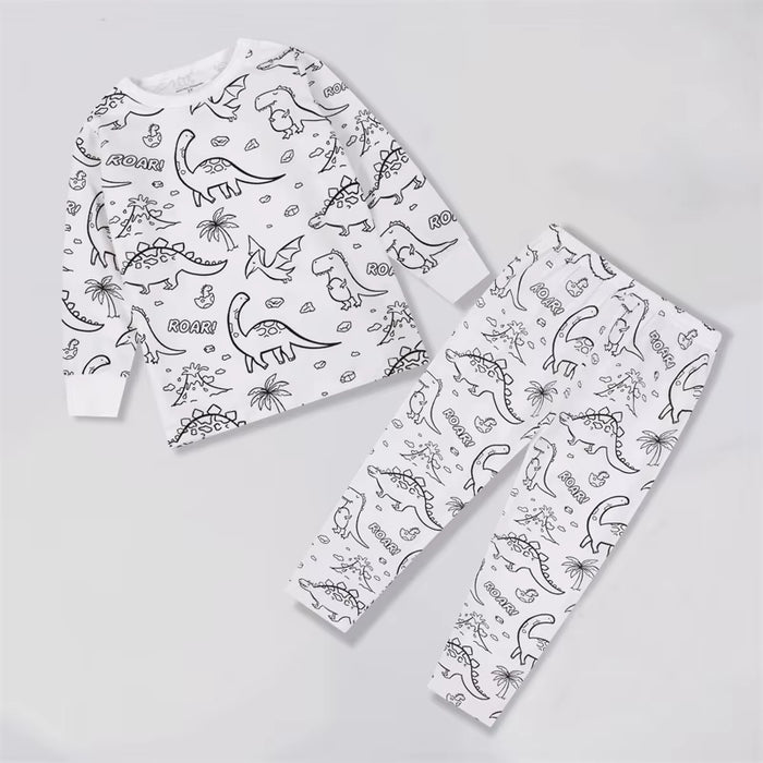 Colorable Two Piece Pajama Set for Children Boys Girls Color Your Own Handcraft Pyjamas Kids DIY Coloring Kit for Pajama Party