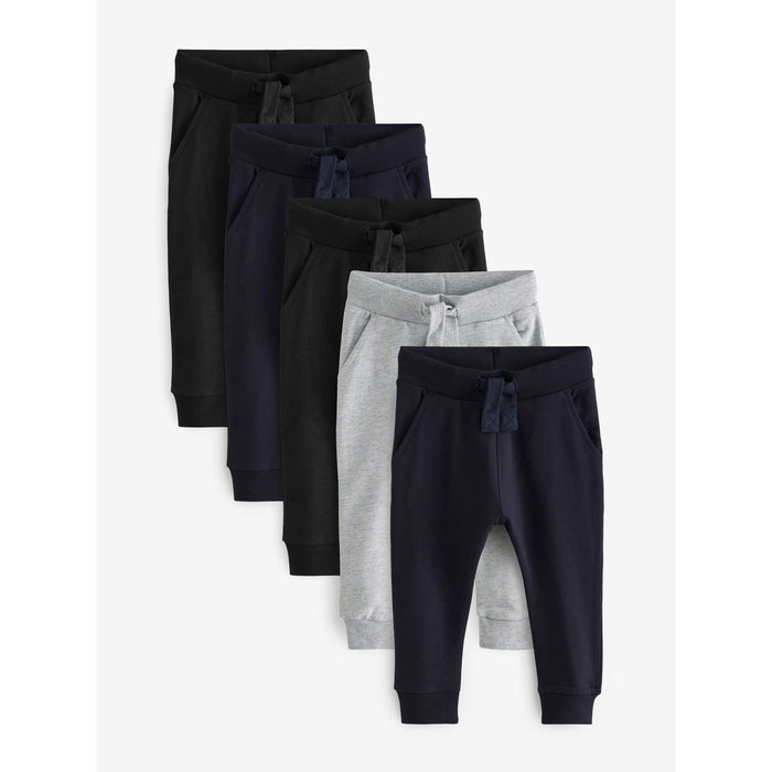 Svart, Navy och Grå – 5-pack Mjuka Joggers för Barn (3 mån–7 år)