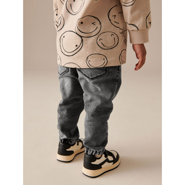 Gråsvart – Baggy Denim Joggers med Resår (3 mån–7 år)