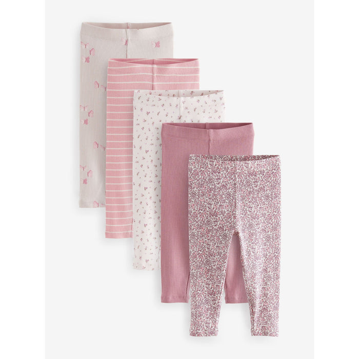 Rosa – 5-pack Ribbstickade Leggings för Barn (3 mån–7 år)