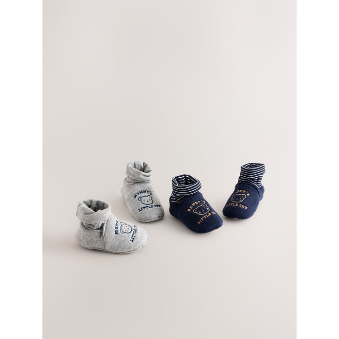 Blå Kärlek – Baby Booties & Strumpor med "Mummy & Daddy" (2-pack, 0–24 månader)