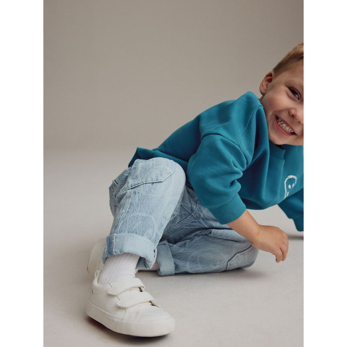 Smiley Blå - Cargo Jeans med Tryck (3 månader-7 år)