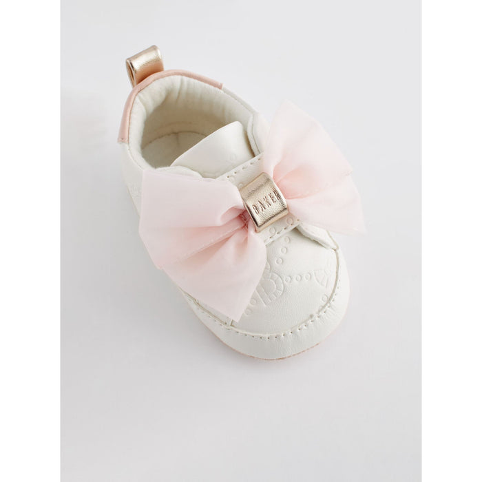 Sweet Bow Vita Babysneakers med Rosa Organza Rosett (0–24 månader)