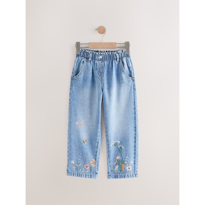 Blomsterdröm –  Barrel-Leg Jeans med Broderi (3månader-7år)