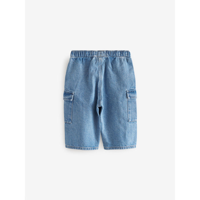 Mellanstarka Blå Denim – Vida Pull-on Cargobyxor (3 månader-7 år)