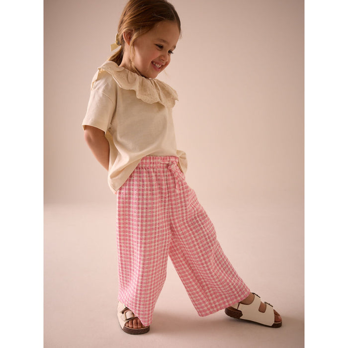 Rosa Gingham – Texturerade Vida Byxor (3 månader–7 år)