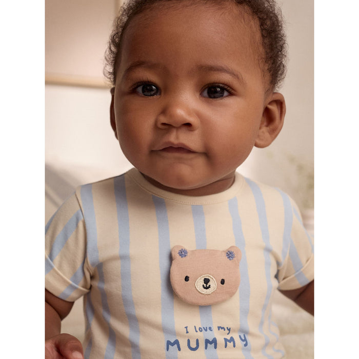 Mammafavoriten – Randig Babyromper med Nallemotiv (0 månader - 3 år)