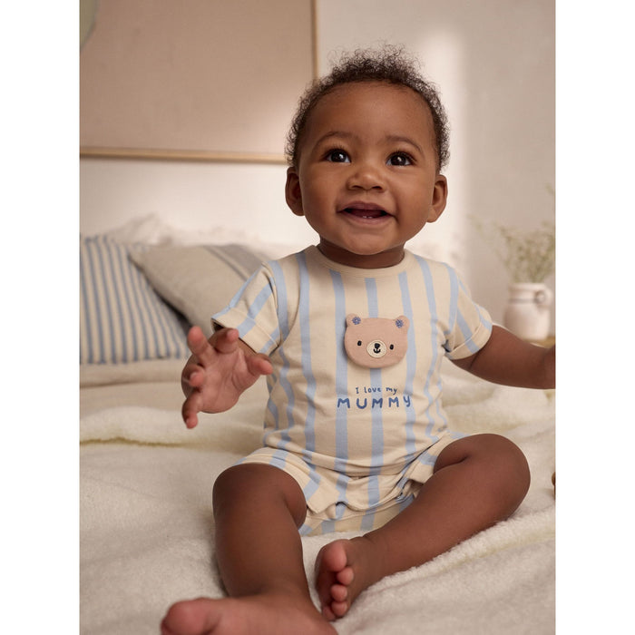 Mammafavoriten – Randig Babyromper med Nallemotiv (0 månader - 3 år)